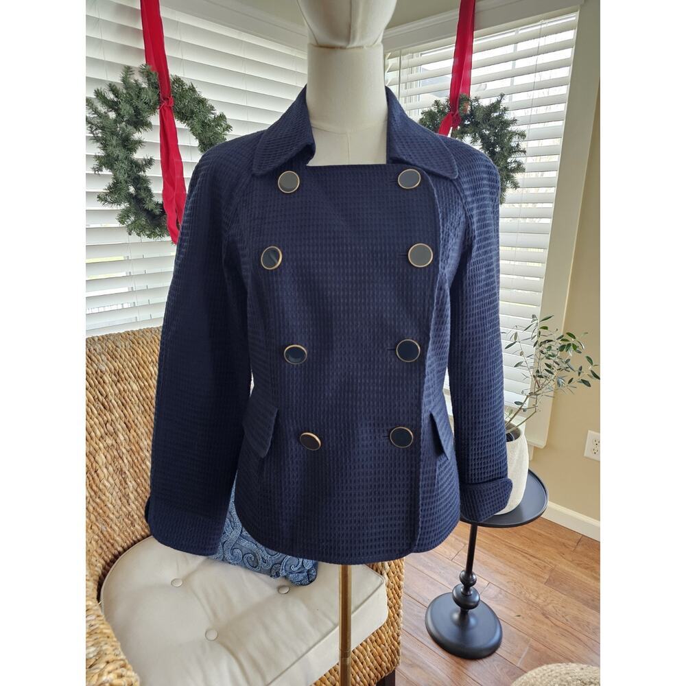 TALBOTS Textured Double Breasted Blazer Women's Size 8‎ Petite Navy Blue